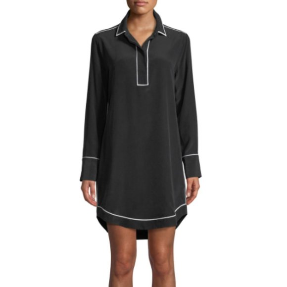 NWT Equipment Femme Felix Contrast-Piping 100% Silk Shirt Dress Black Size Small - Picture 1 of 10